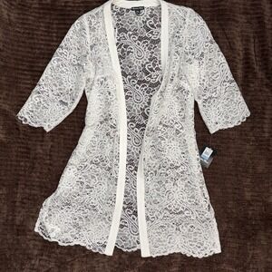 Brianna Milay Lace Kimono Cardigan 20W White Sheer Open Front NWT‎ Plus